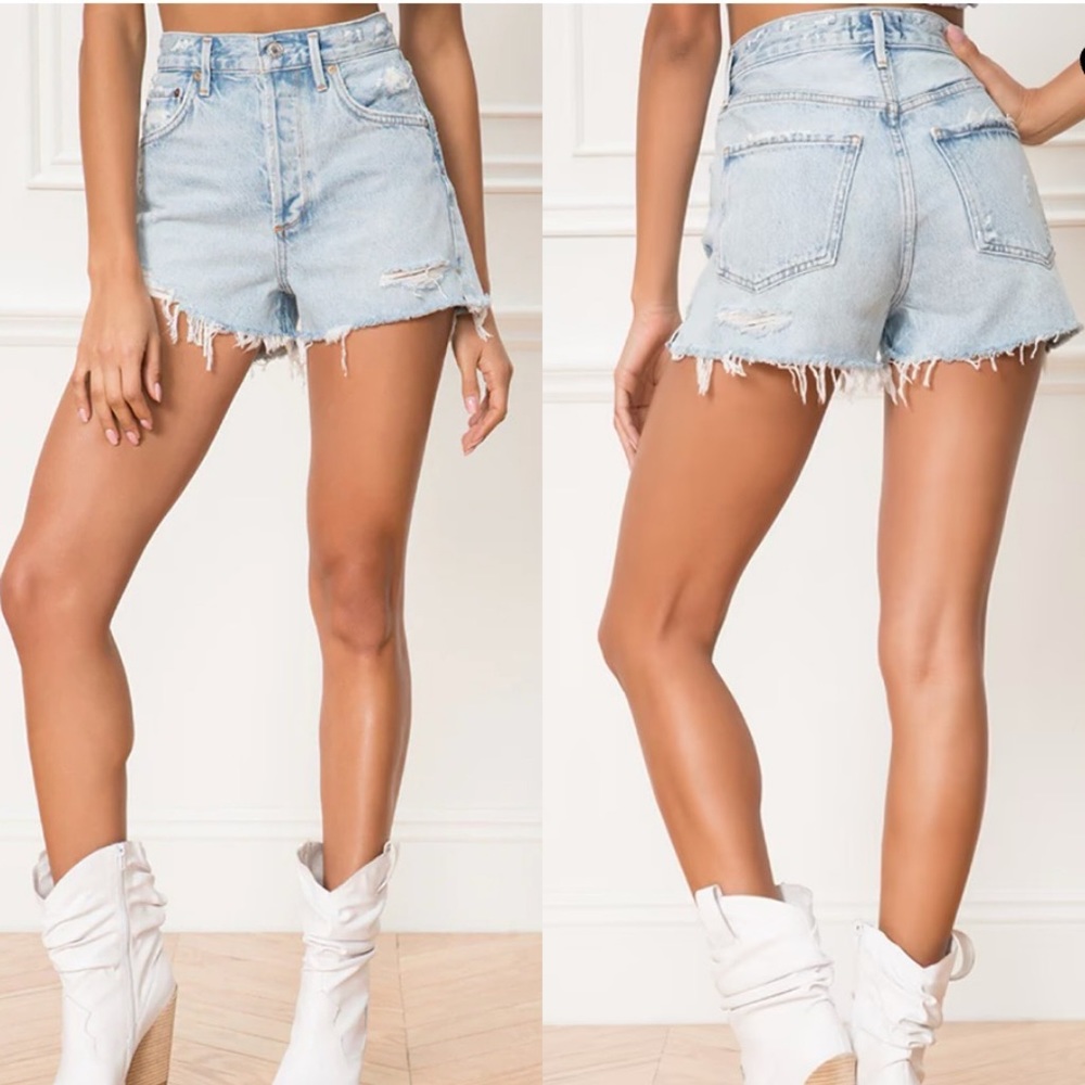 AGOLDE Jade High Rise Distressed Denim Shorts